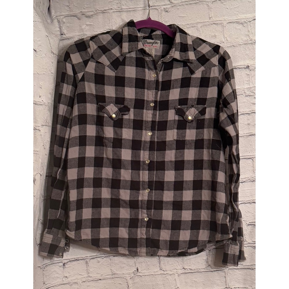 Wrangler Kids Boys Girls‎ Long Sleeve Plaid Snap Front Western Shirt Size L